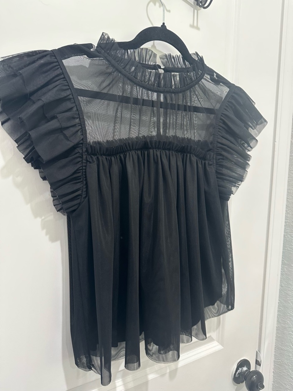 Joie Black Sheer Ruffle-Trim Blouse - Picture 4 of 4